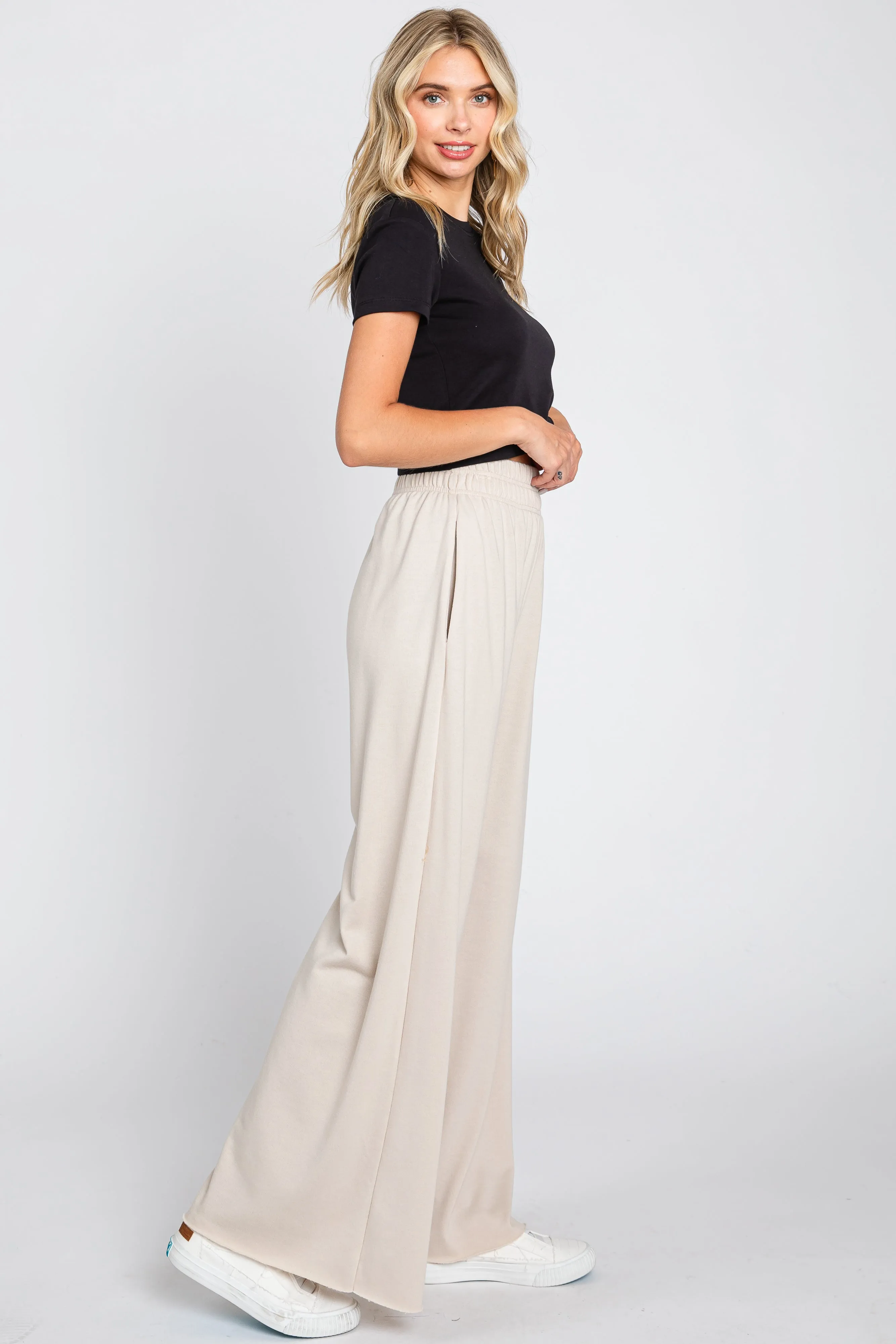 Beige Soft Fleece Wide Leg Lounge Pants sold by Pinkblush product image thumbnail 2