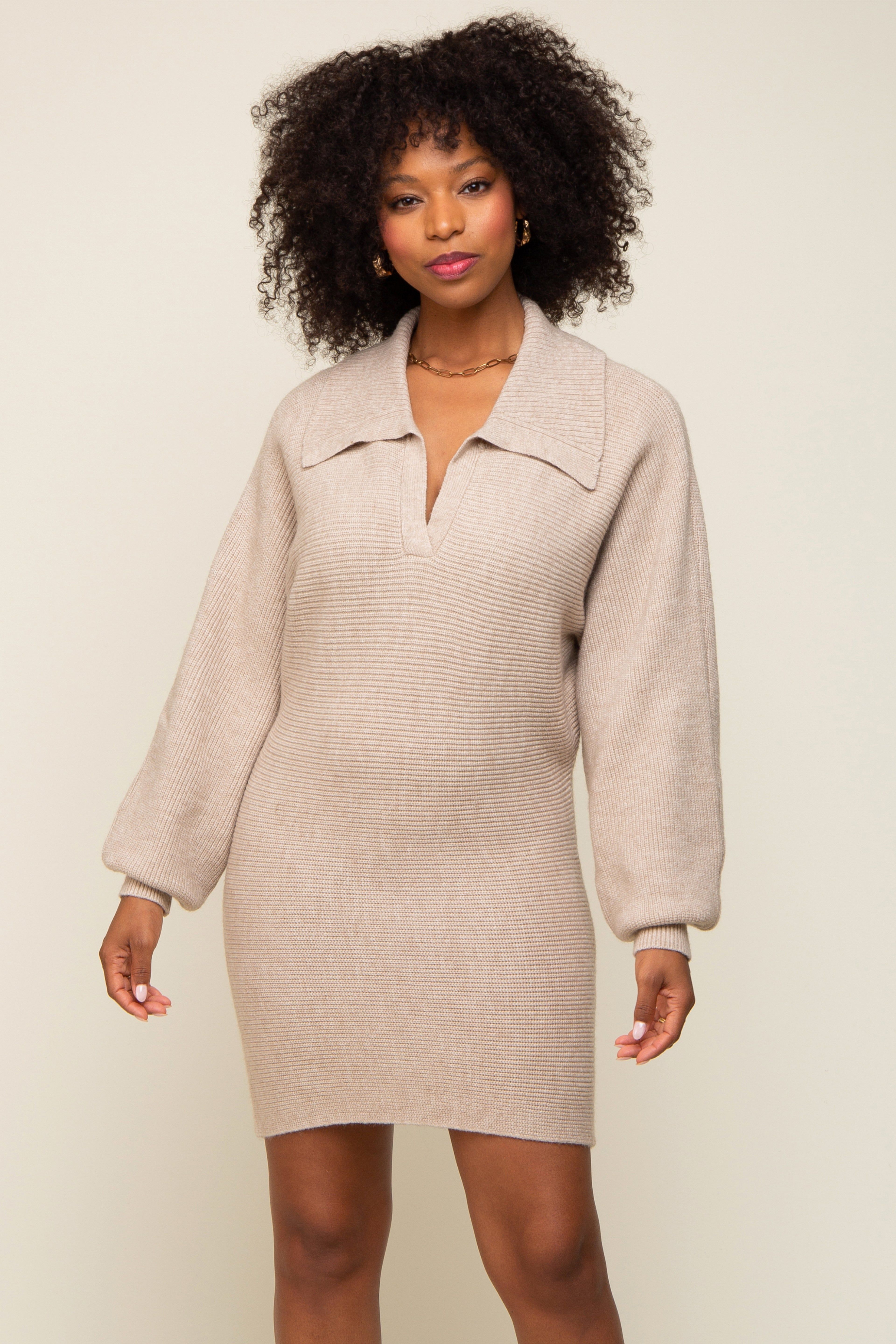Taupe Sweater Knit Mini Dress sold by Pinkblush