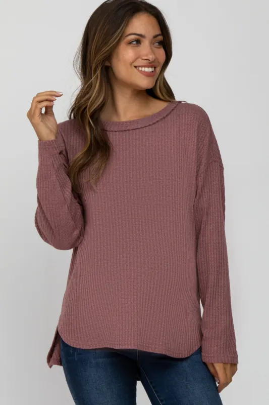Mauve Waffle Knit Round Hem Maternity Top sold by Pinkblush