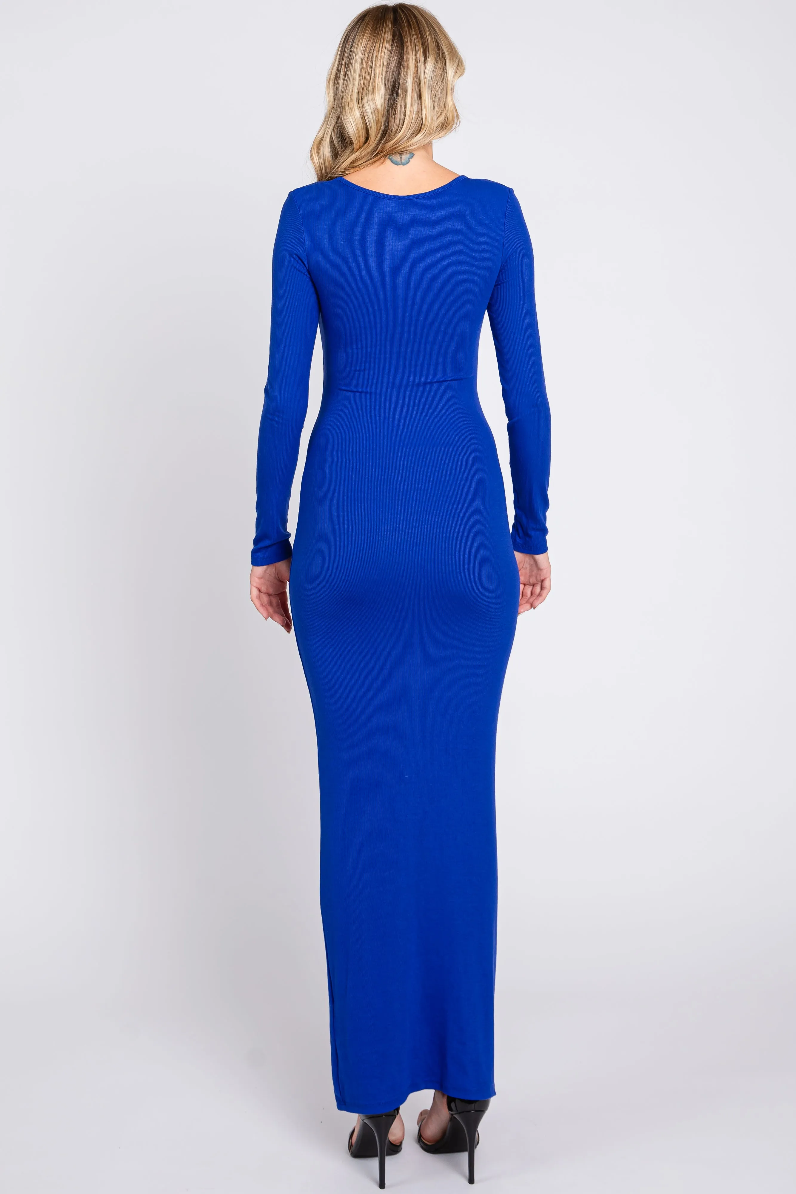Royal Ribbed Long Sleeve Square Neck Maxi Dress sold by Pinkblush product image thumbnail 3