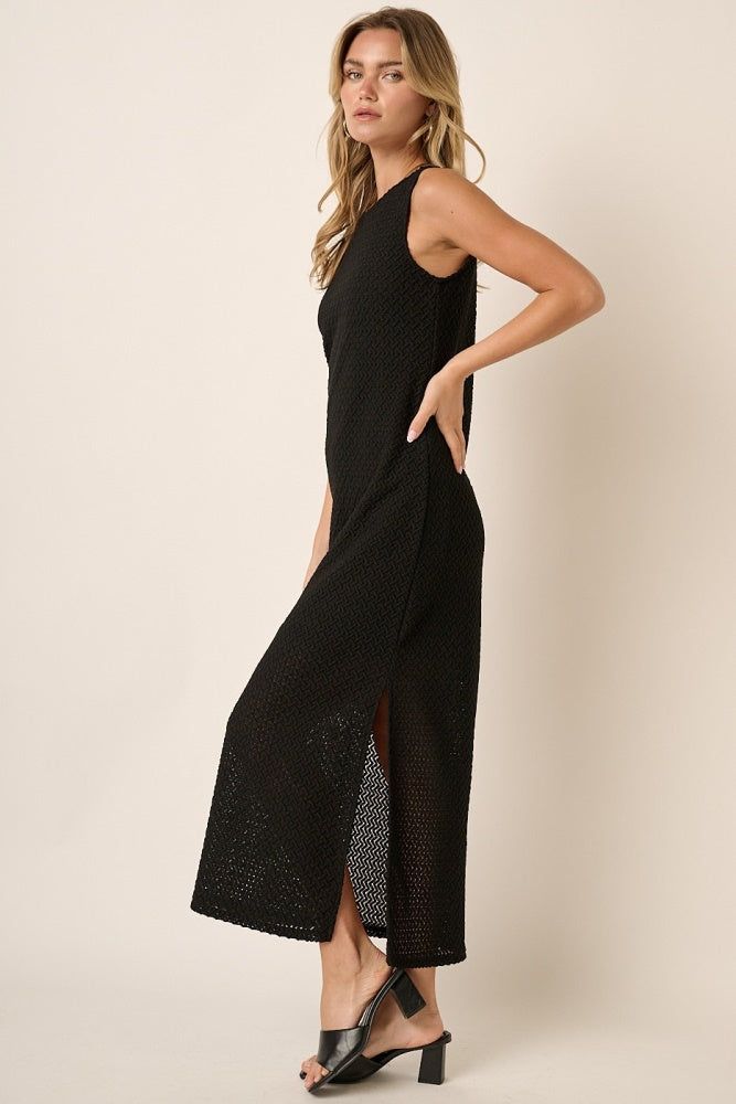 Black Zig Zag Texture Knit Sleeveless Maxi Dress sold by Pinkblush product image thumbnail 2