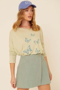 Sage Woven Front Button Wrap Back Pleated Mini Skirt sold by Pinkblush