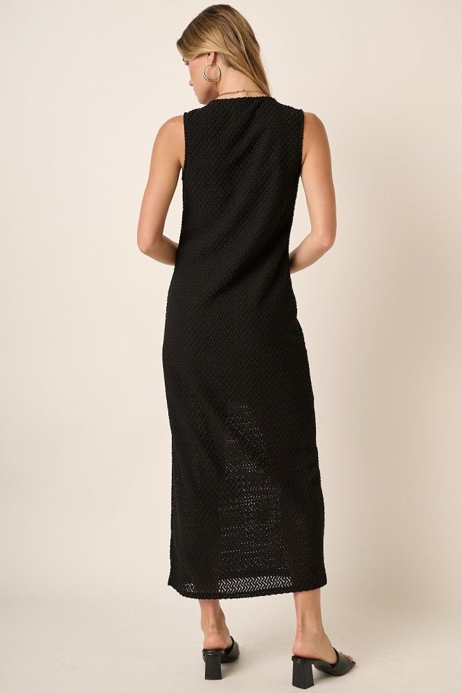 Black Zig Zag Texture Knit Sleeveless Maxi Dress sold by Pinkblush product image thumbnail 3