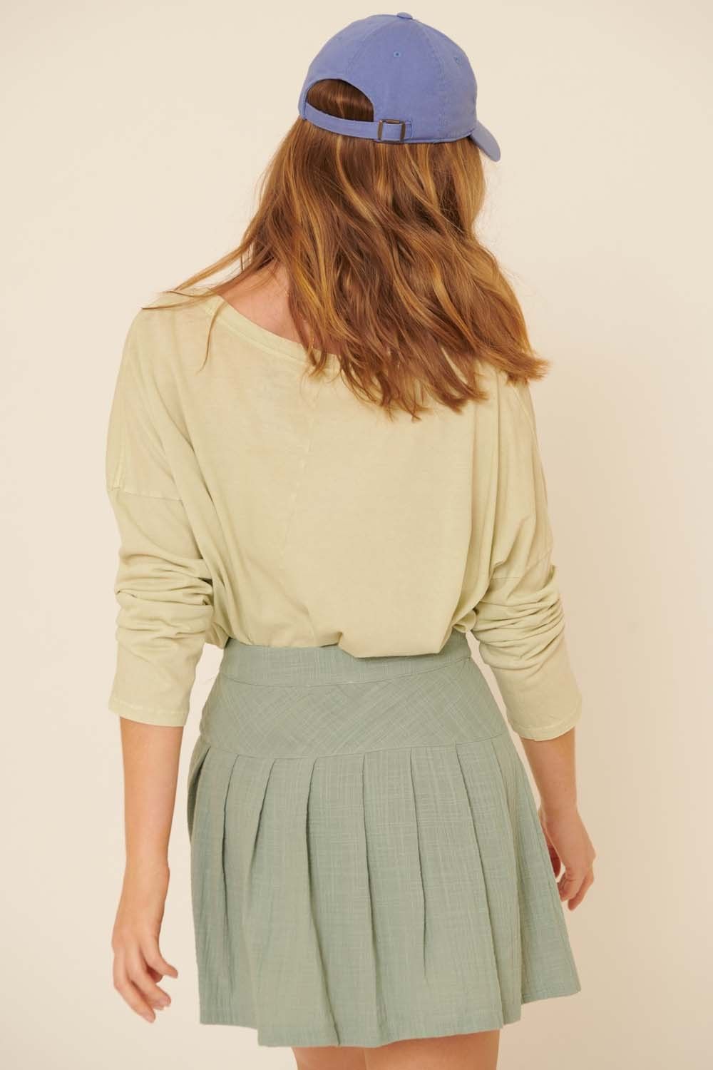 Sage Woven Front Button Wrap Back Pleated Mini Skirt sold by Pinkblush product image thumbnail 2