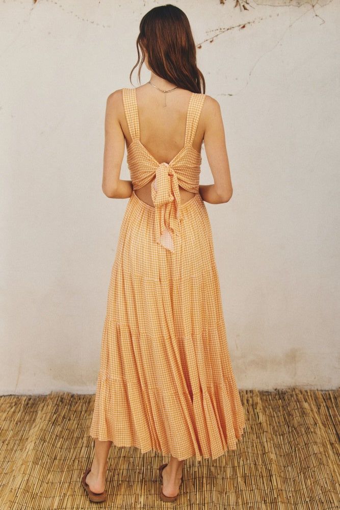Mustard Ivory Gingham Tie-Back Tiered Dress sold by Pinkblush product image thumbnail 3