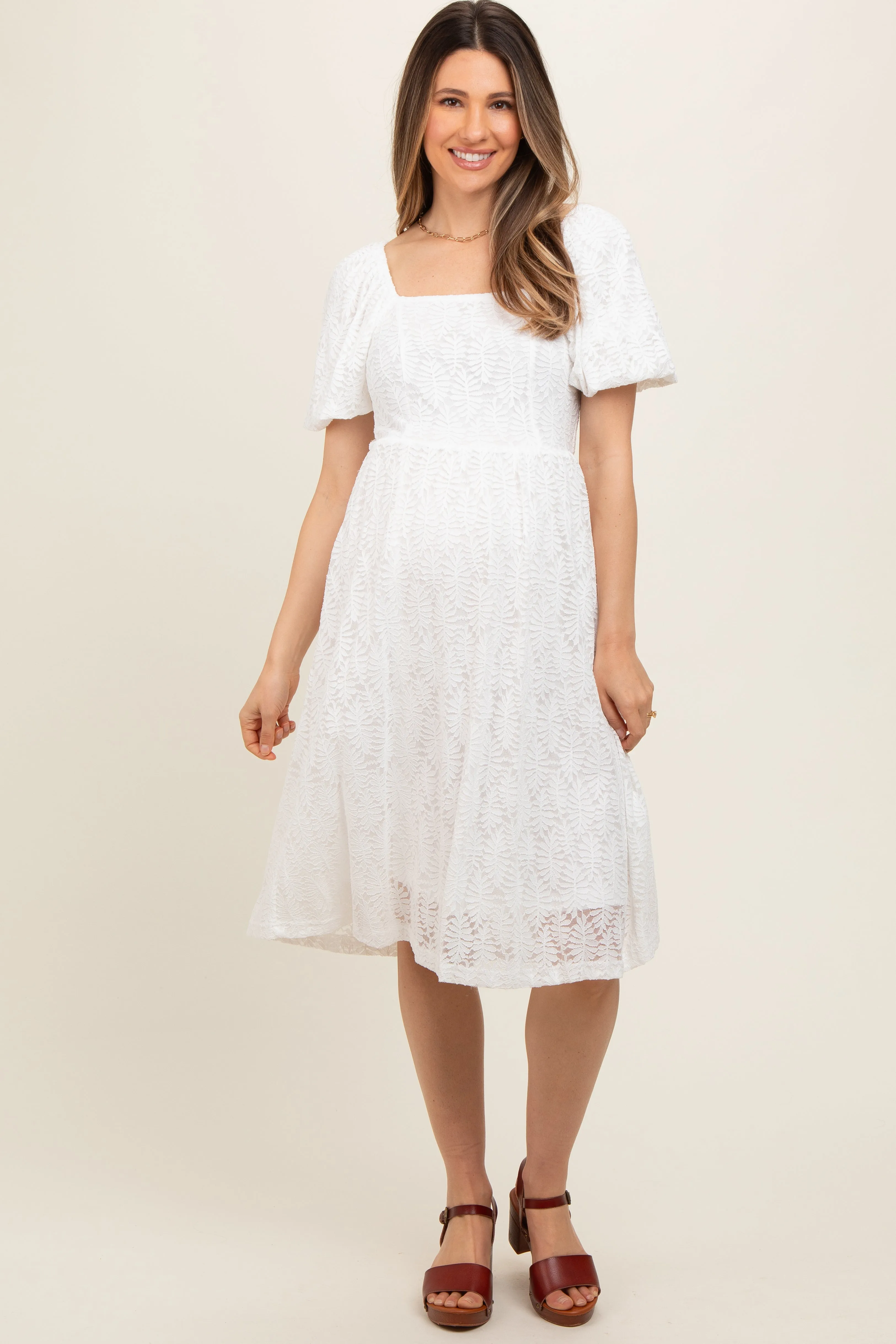 Ivory Lace Square Neck Maternity Dress sold by Pinkblush