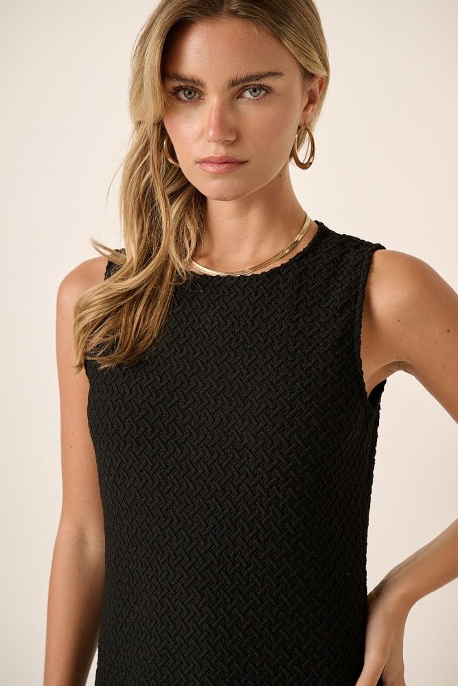 Black Zig Zag Texture Knit Sleeveless Maxi Dress sold by Pinkblush product image thumbnail 4