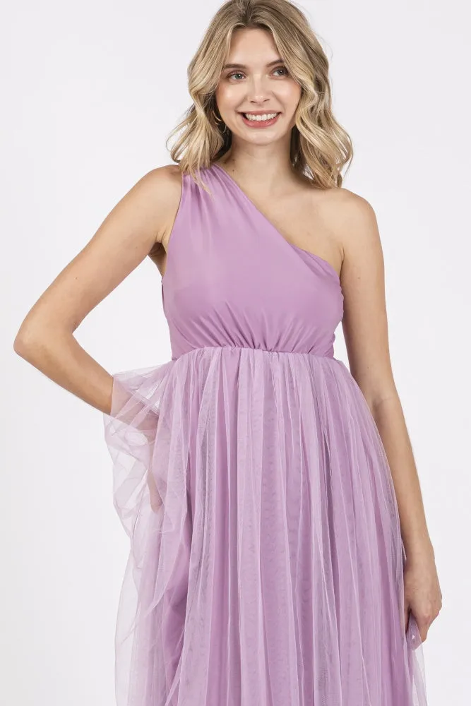 Lavender One Shoulder Tulle Maxi Dress sold by Pinkblush product image thumbnail 3