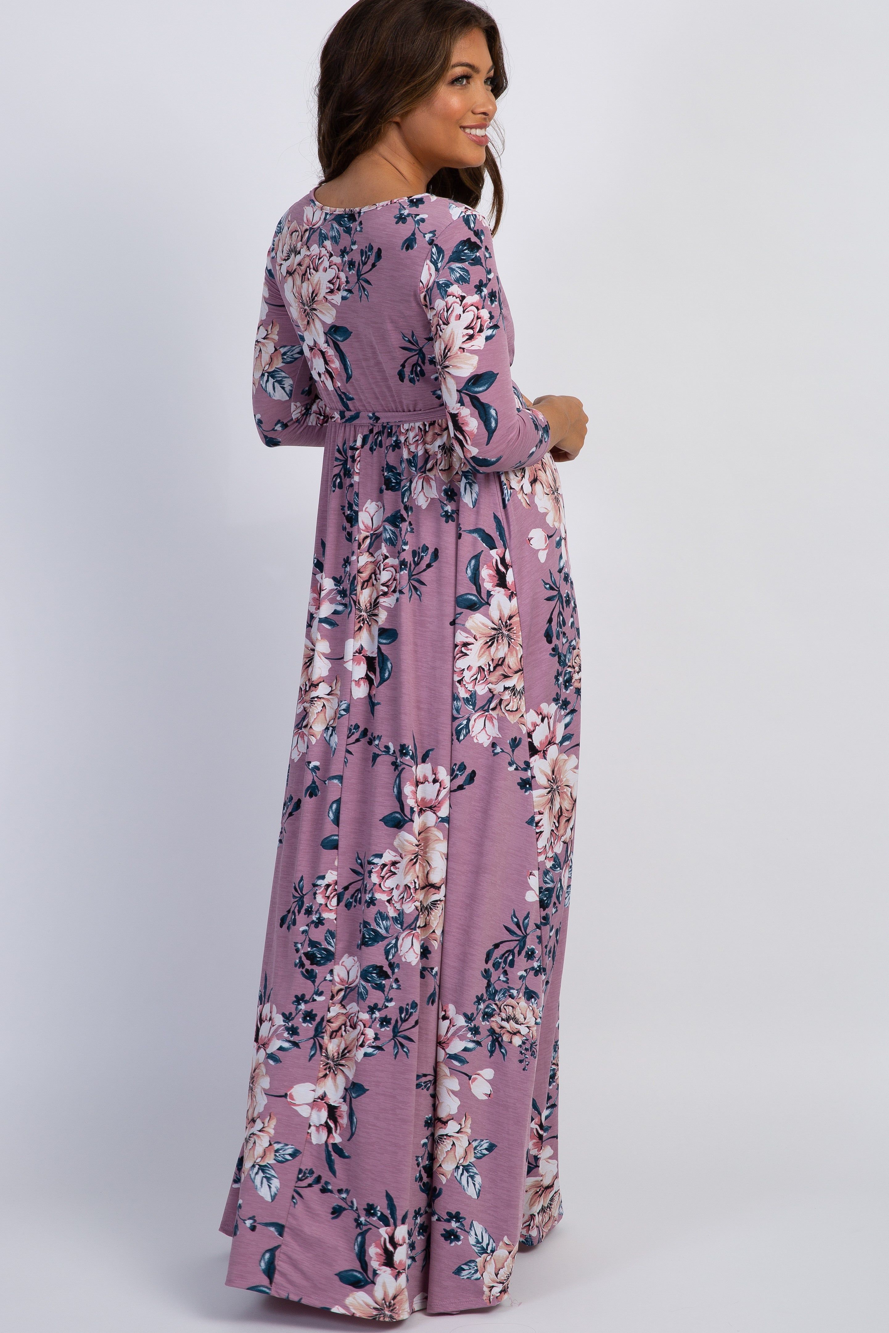 PinkBlush Pink Floral Sash Tie Maternity/Nursing Wrap Maxi Dress sold by Pinkblush product image thumbnail 3