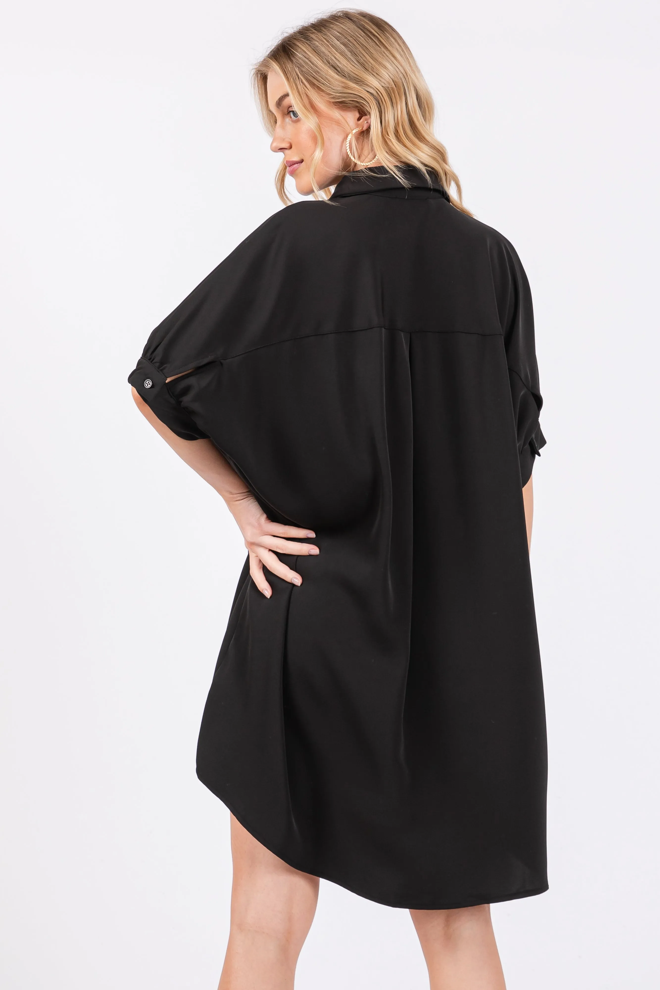 Black Collared Button Down Shirt Dress sold by Pinkblush product image thumbnail 3