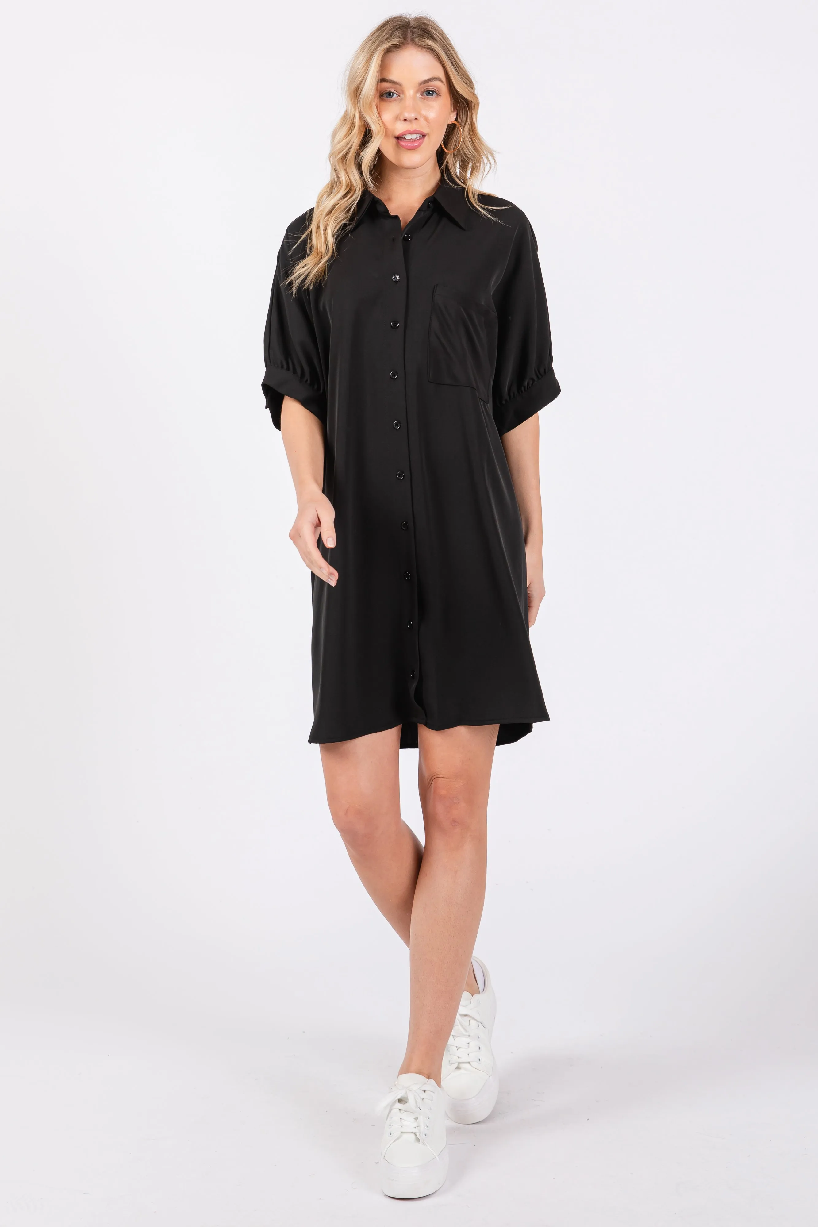 Black Collared Button Down Shirt Dress sold by Pinkblush product image thumbnail 4