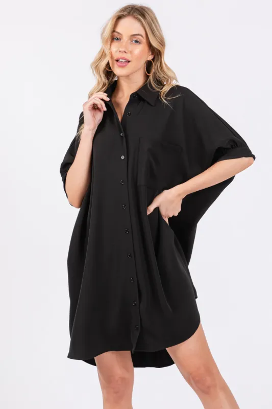 Black Collared Button Down Shirt Dress sold by Pinkblush