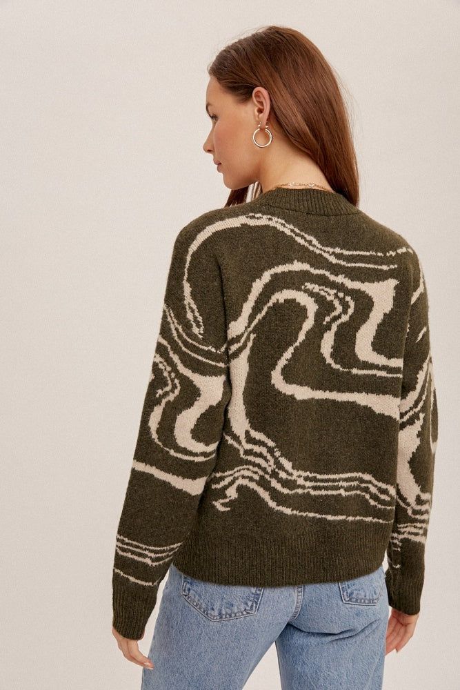 Dark Olive Round Neck Marble Print Pullover Sweater sold by Pinkblush product image thumbnail 4