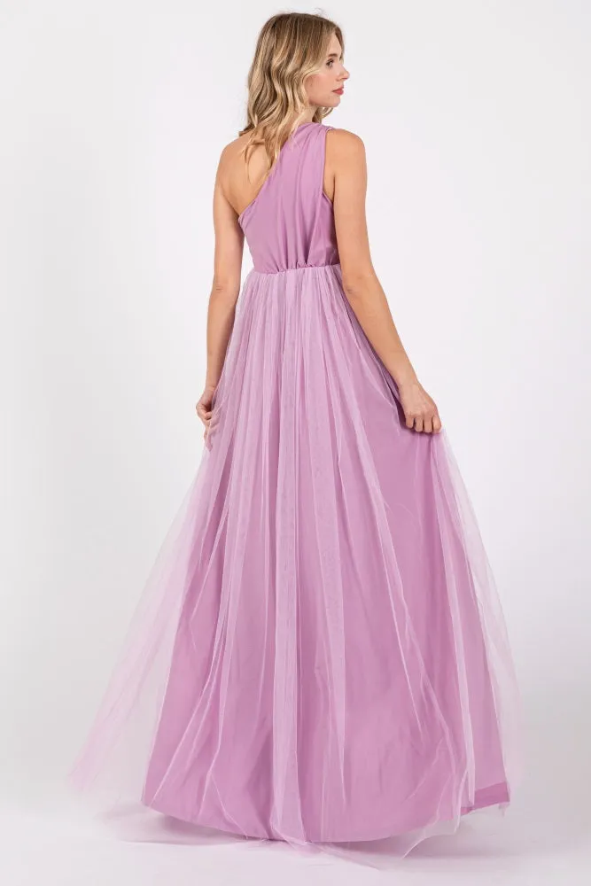 Lavender One Shoulder Tulle Maxi Dress sold by Pinkblush product image thumbnail 2