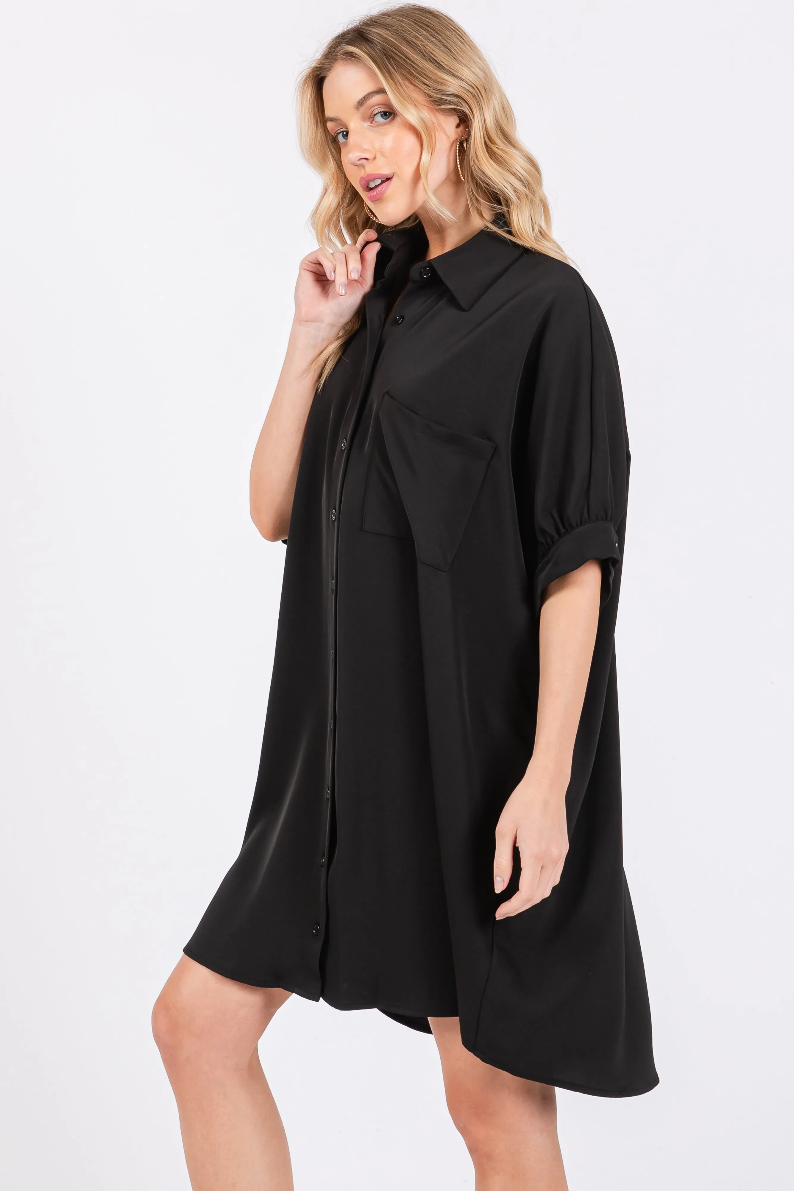 Black Collared Button Down Shirt Dress sold by Pinkblush product image thumbnail 2