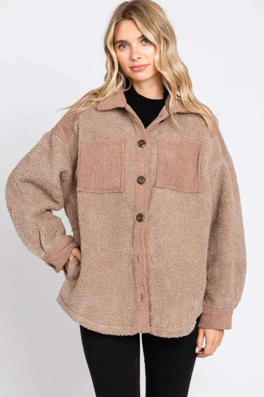 Mocha Colorblock Fleece Shirt Jacket sold by Pinkblush