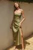 Sage Olive Strapless Bias Cut Maxi Dress sold by Pinkblush