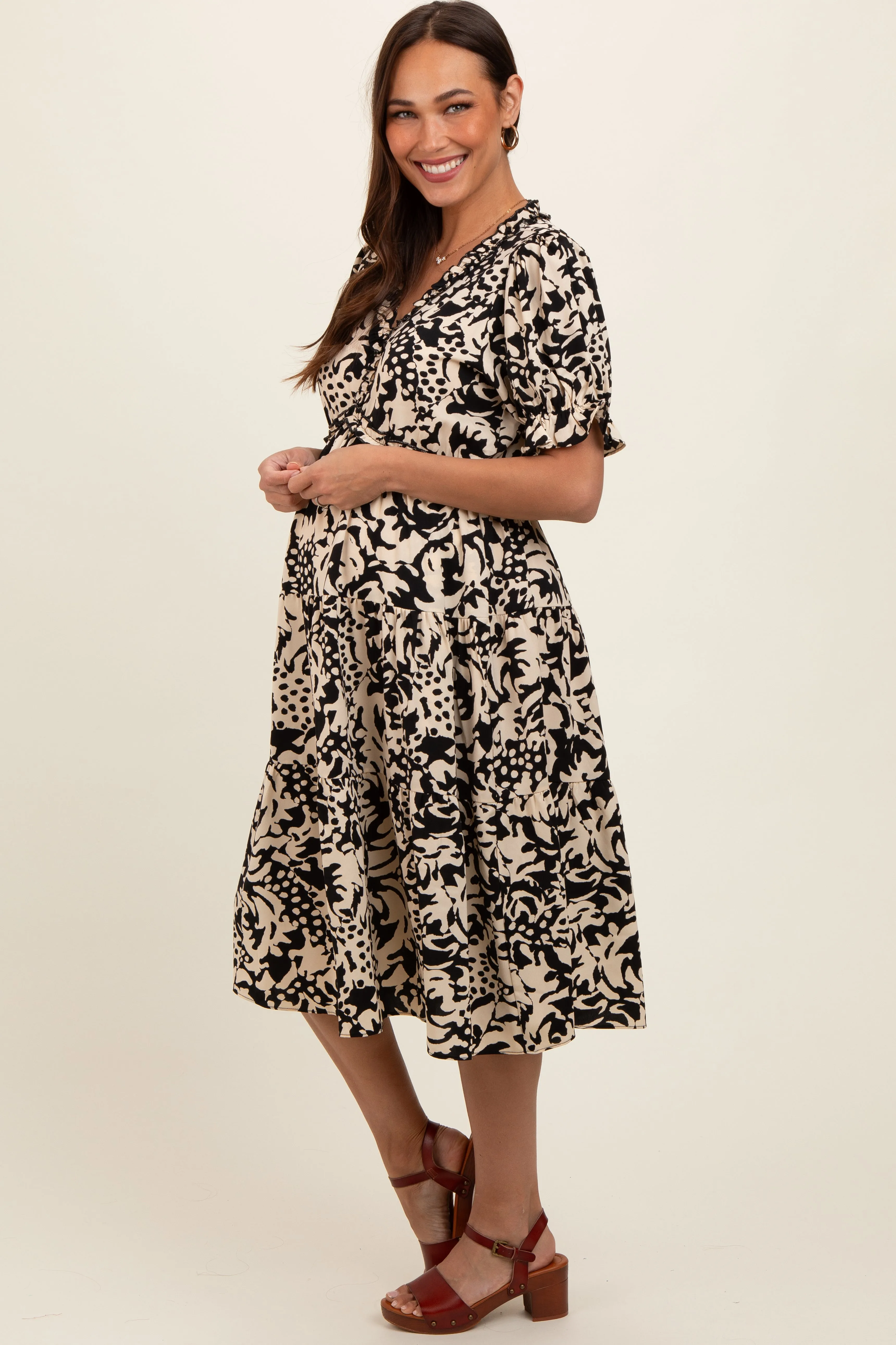 Black Ruffle Trim Tiered Maternity Dress sold by Pinkblush product image thumbnail 3