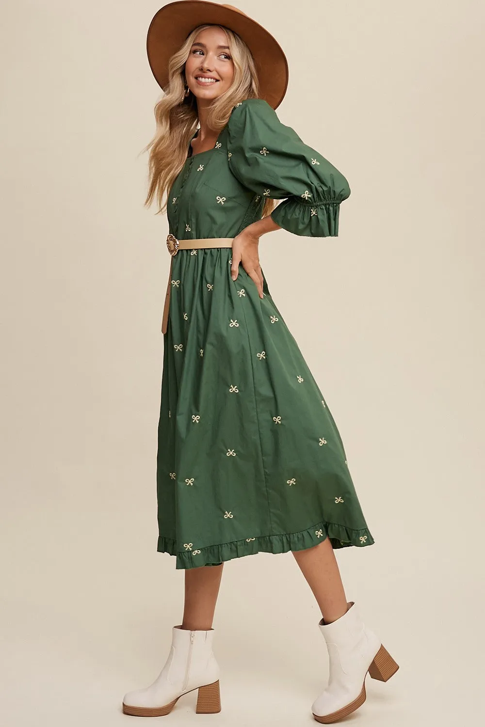 Green Ribbon Embroidered Square Neck Maxi Dress sold by Pinkblush product image thumbnail 2