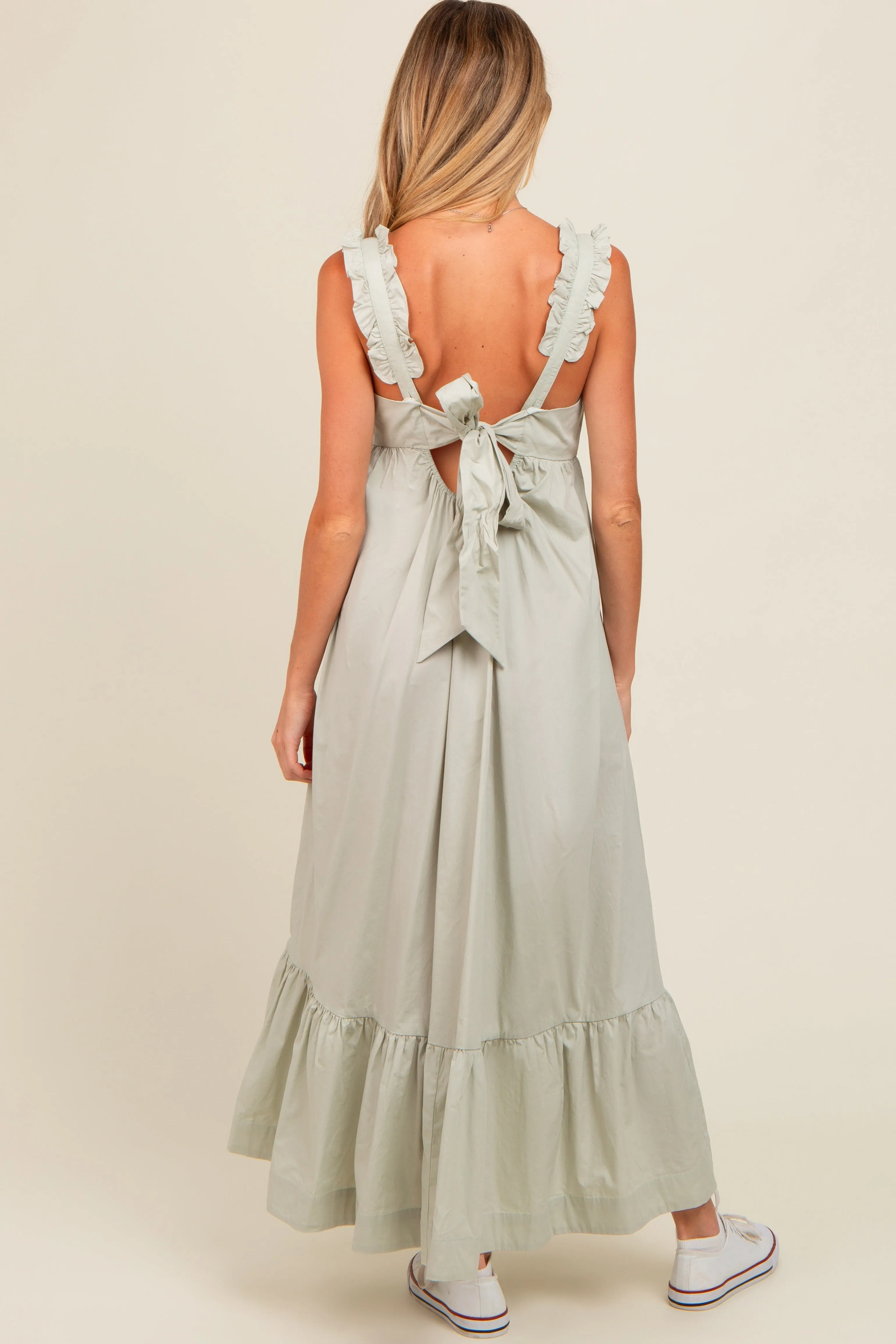 Light Olive Pinafore Cutout Tie Back Maternity Maxi Dress sold by Pinkblush product image thumbnail 3