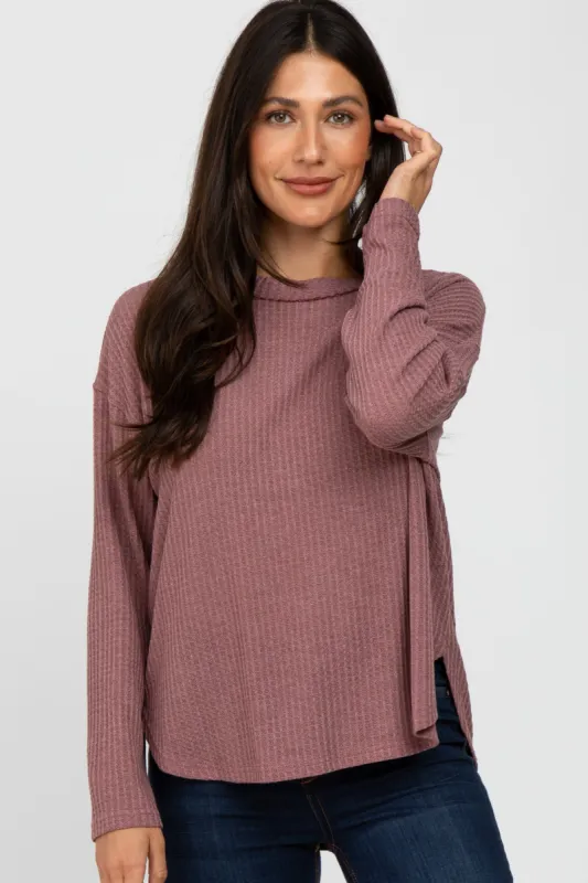 Mauve Waffle Knit Round Hem Top sold by Pinkblush