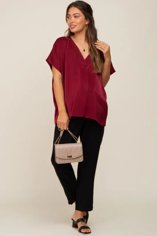 Burgundy Satin V-Neck Maternity Blouse sold by Pinkblush