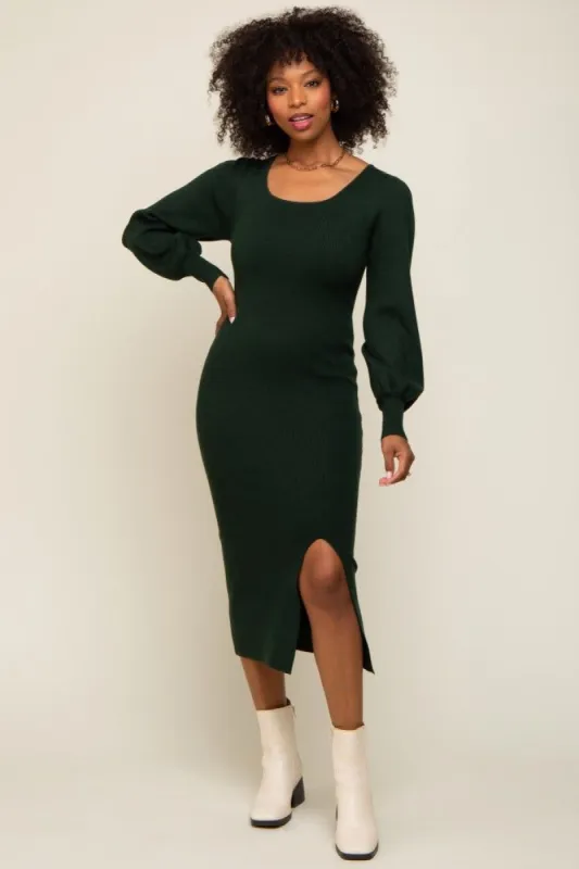 Forest Green Side Slit Sweater Knit Midi Dress sold by Pinkblush