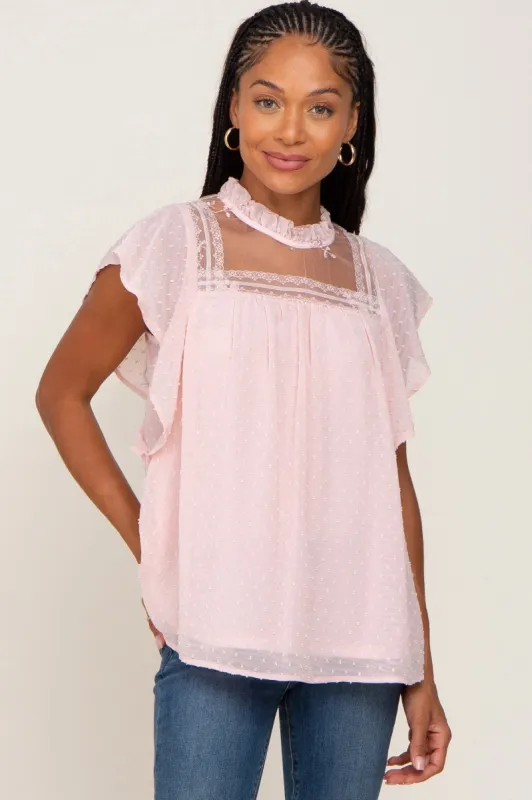Pink Swiss Dot Ruffle Lace Blouse sold by Pinkblush