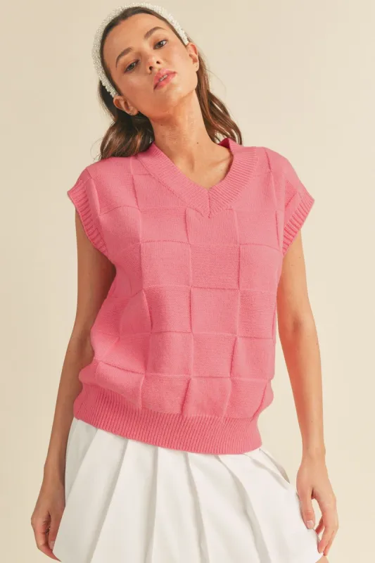 Raspberry Knit Basket Weave Sweater Vest sold by Pinkblush