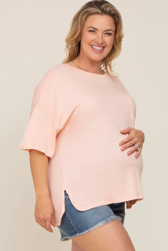 Peach Short Sleeve Pocketed Plus Maternity Top sold by Pinkblush product image thumbnail 2