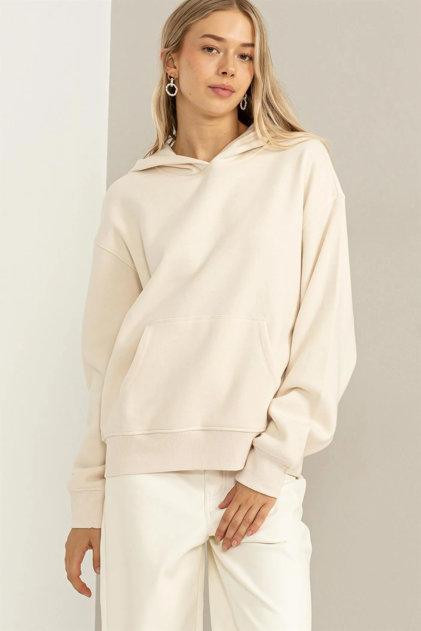 Cream Front Pocket Hooded Fleece Maternity Sweatshirt sold by Pinkblush product image thumbnail 5