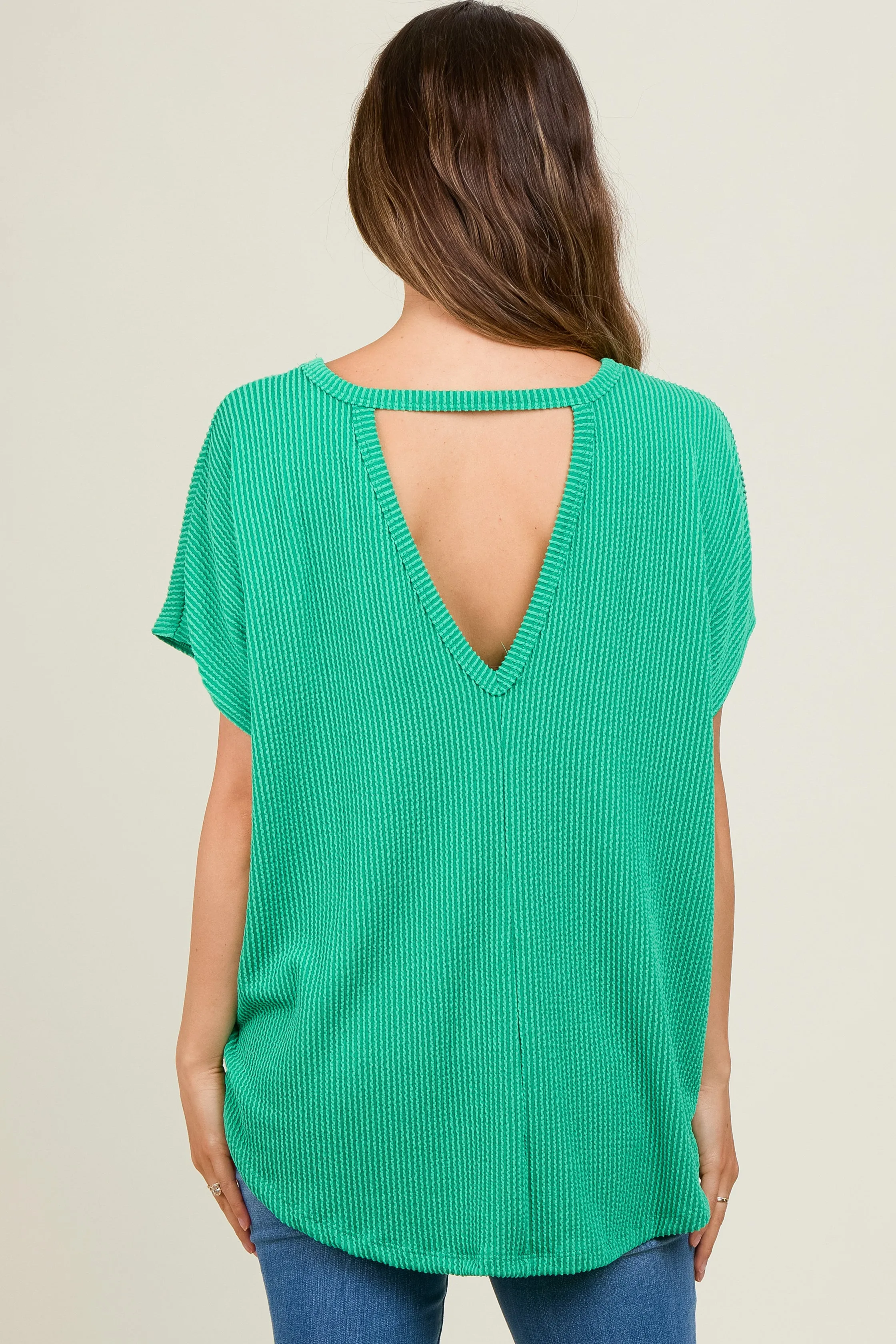 Green Ribbed Cutout Back Maternity Top sold by Pinkblush product image thumbnail 3