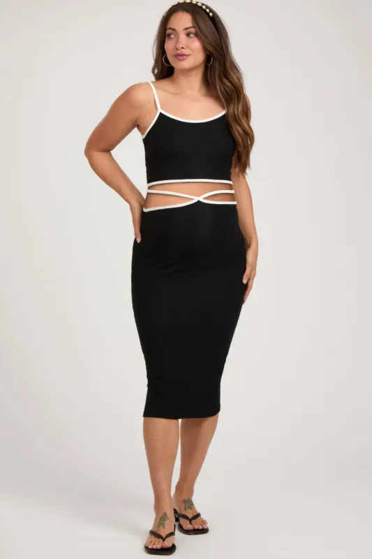 Black Contrast Trim Sleeveless Crop Maternity Skirt sold by Pinkblush