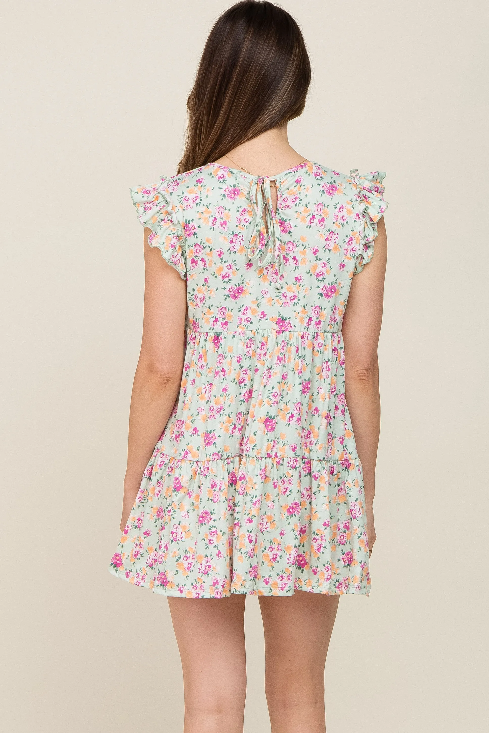 Light Green Floral Ruffle Accent Maternity Mini Dress sold by Pinkblush product image thumbnail 3