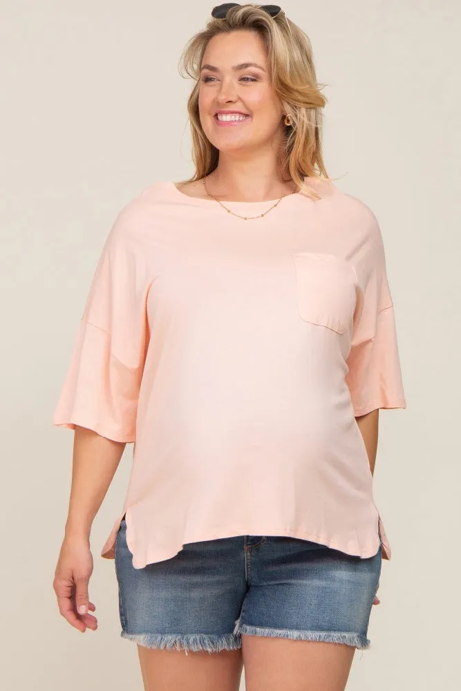 Peach Short Sleeve Pocketed Plus Maternity Top sold by Pinkblush