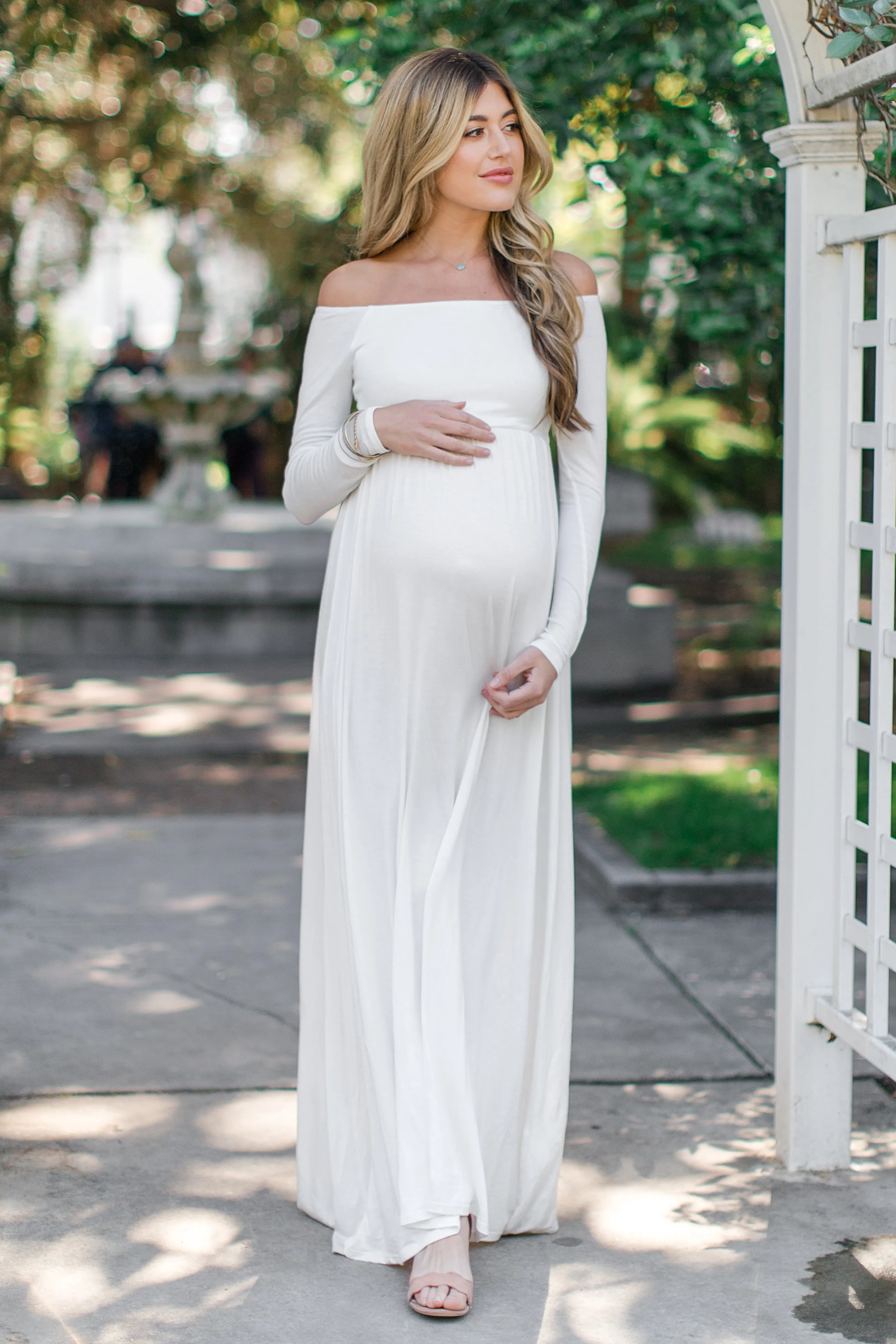 PinkBlush Tall Ivory Solid Off Shoulder Maternity Maxi Dress sold by Pinkblush