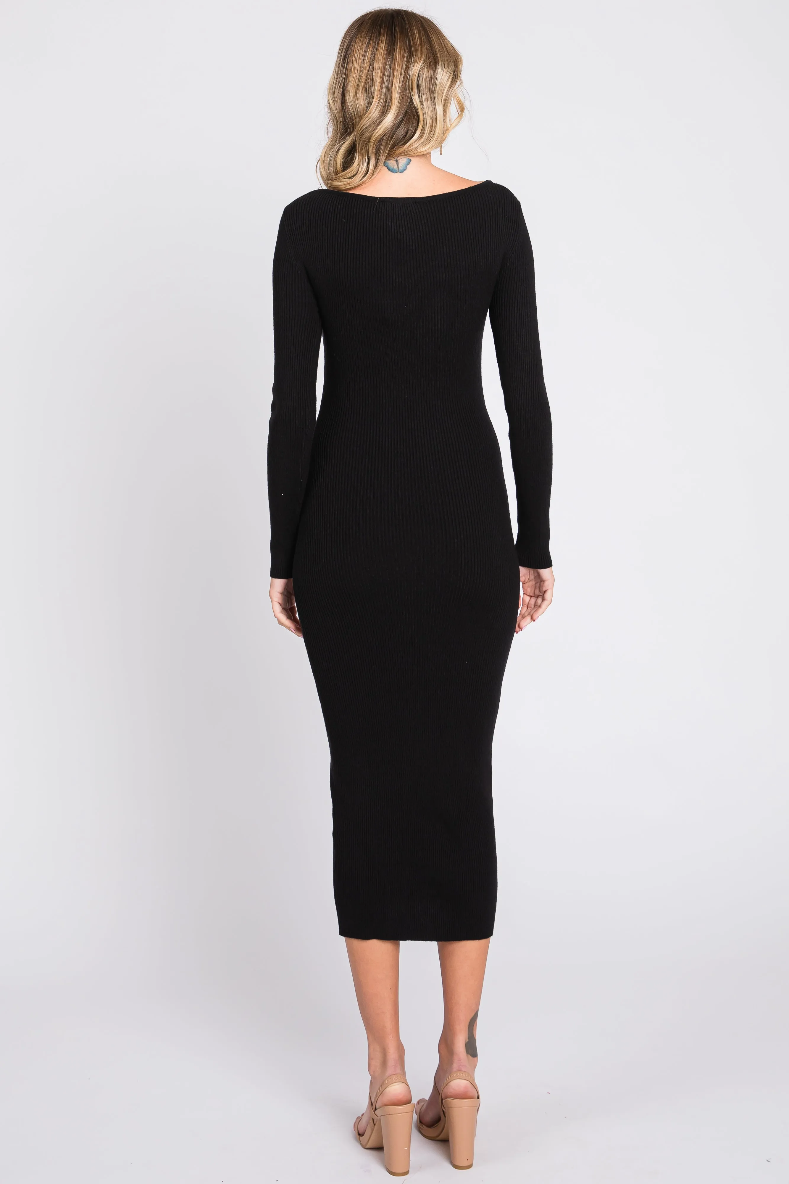 Black Ribbed Long Sleeve Midi Dress sold by Pinkblush product image thumbnail 3