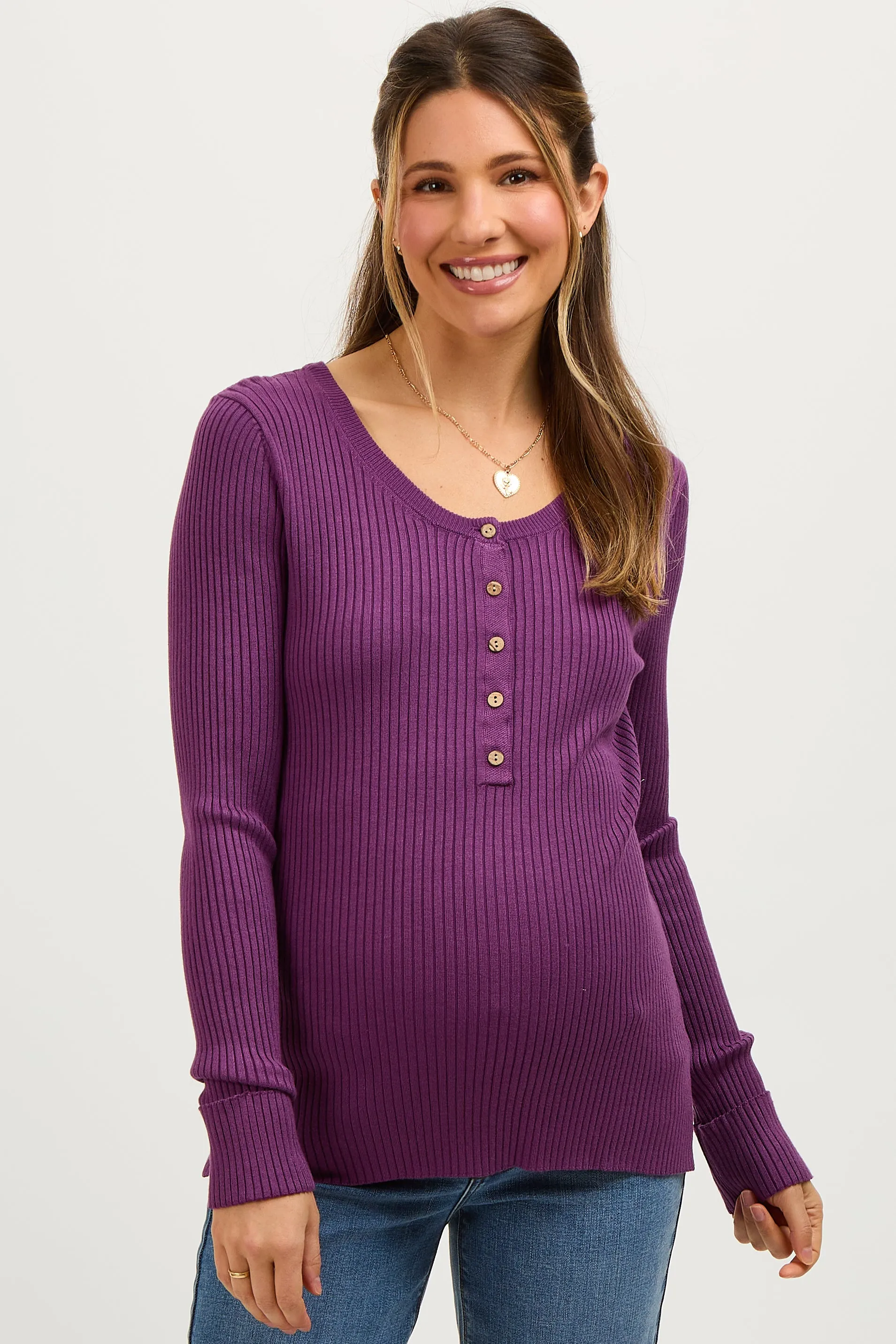 Plum Ribbed Maternity Henley Top sold by Pinkblush product image thumbnail 2