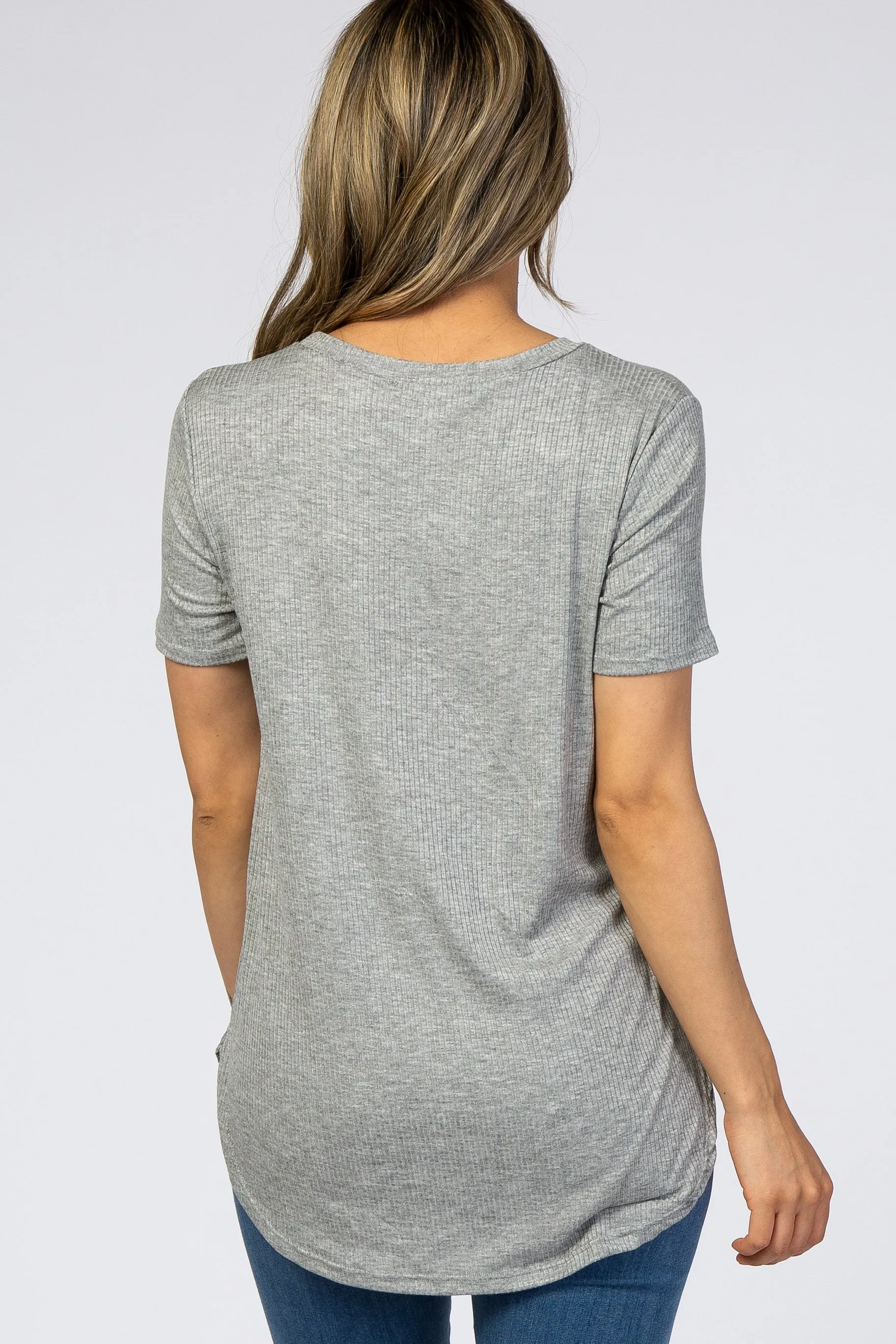 Heather Grey Ribbed Round Hem Top sold by Pinkblush product image thumbnail 3