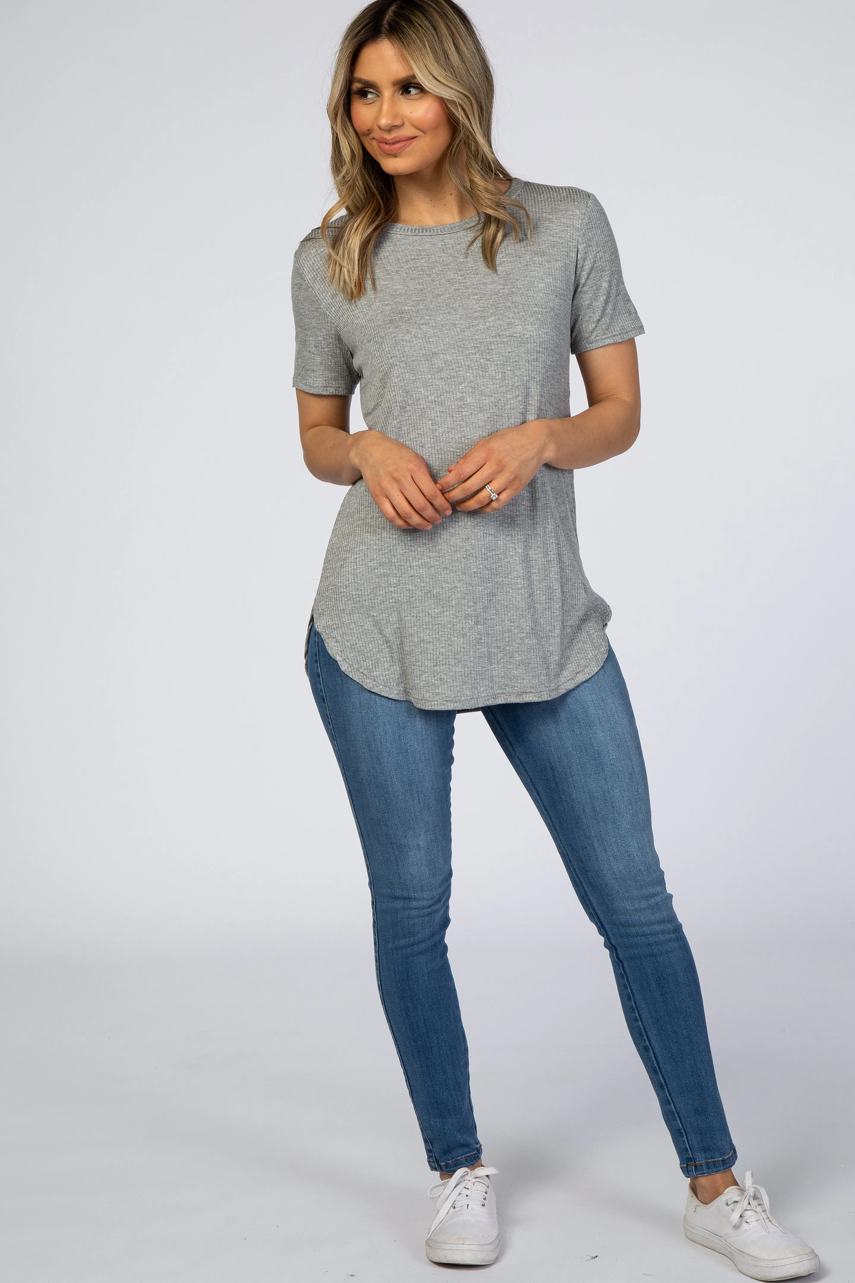 Heather Grey Ribbed Round Hem Top sold by Pinkblush product image thumbnail 4
