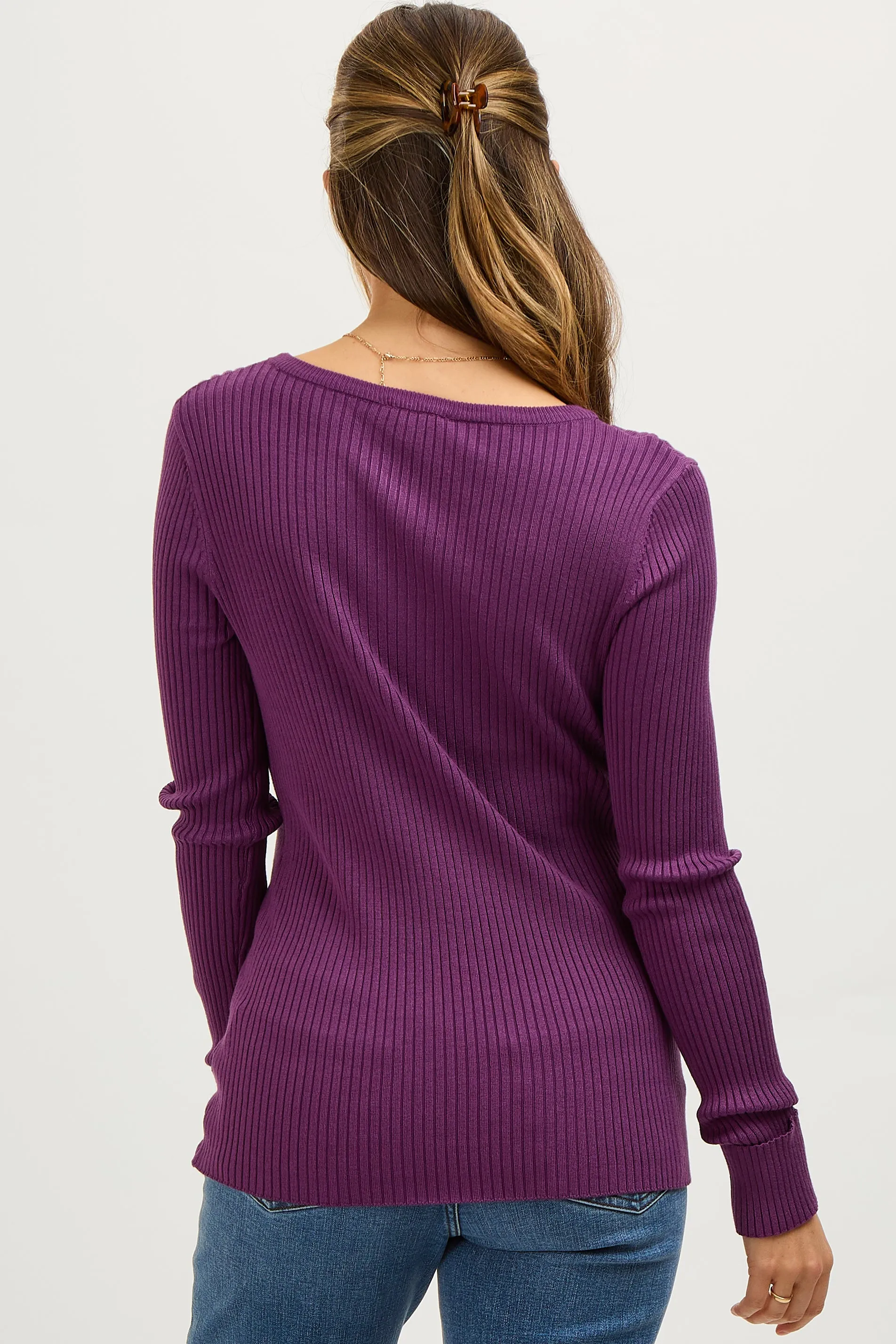 Plum Ribbed Maternity Henley Top sold by Pinkblush product image thumbnail 4