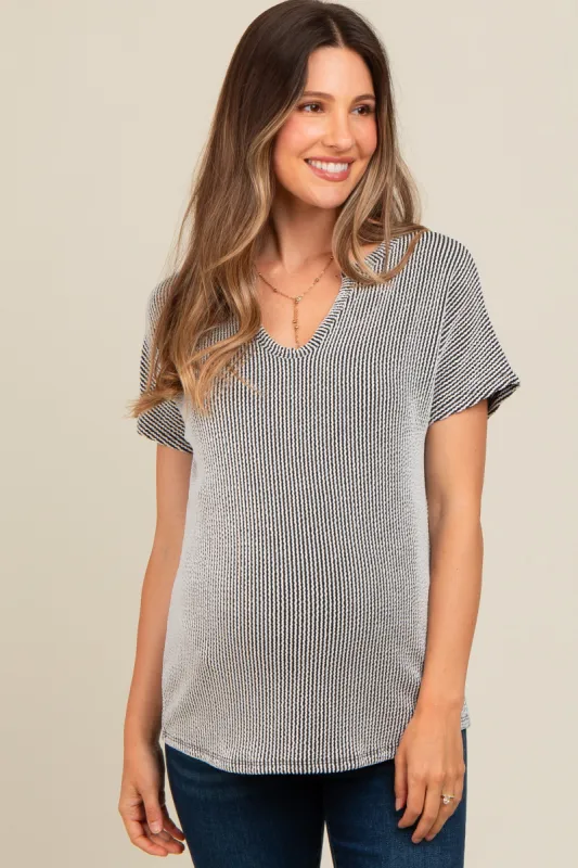 Black Ribbed Split Neckline Maternity Short Sleeve Top sold by Pinkblush