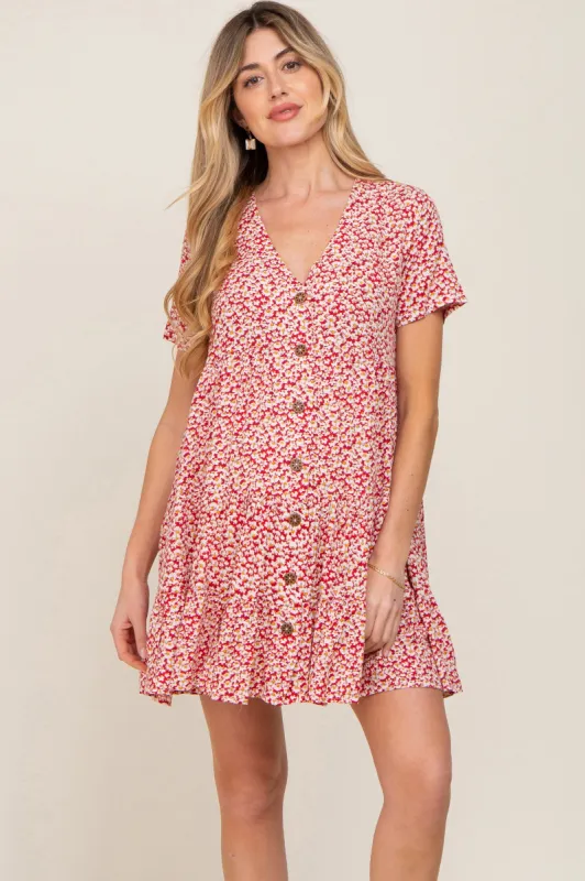 Red Floral Button Down Tiered Maternity Dress sold by Pinkblush