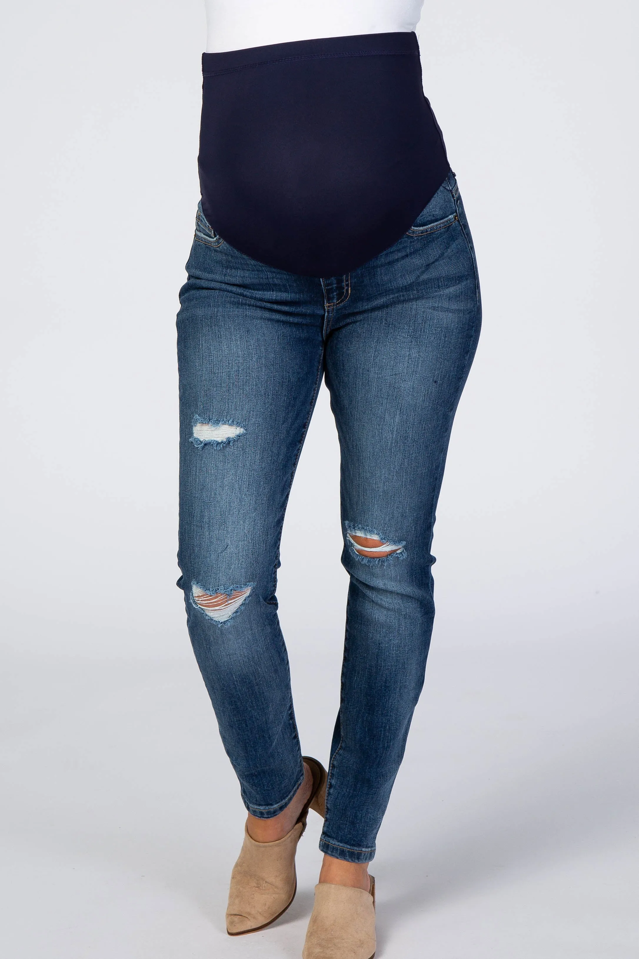 Medium Wash Distressed Maternity Jeans sold by Pinkblush product image thumbnail 2