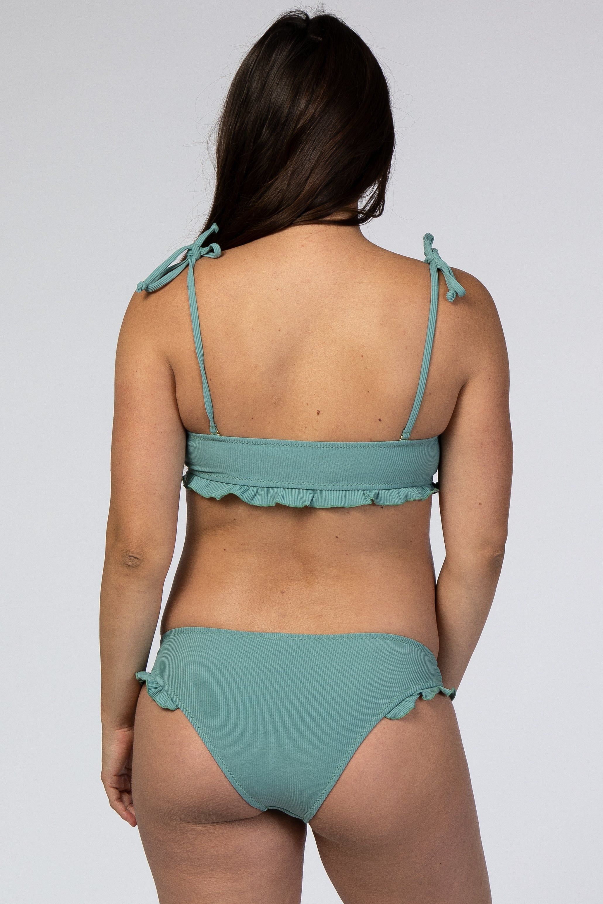 Sage Ribbed Ruffle Accent Maternity Bikini Set sold by Pinkblush product image thumbnail 4