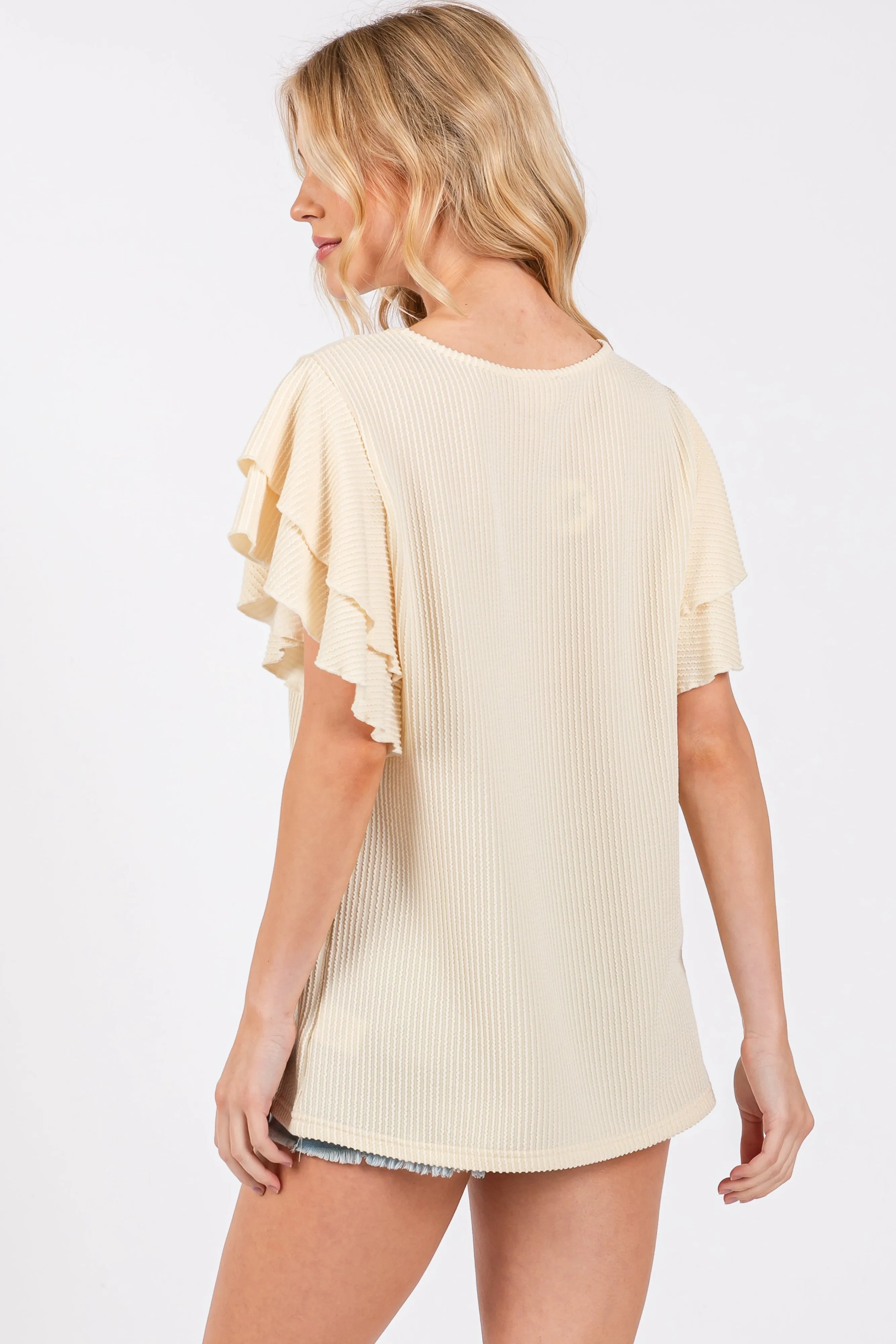 Cream Ruffle Sleeve Ribbed Top sold by Pinkblush product image thumbnail 3
