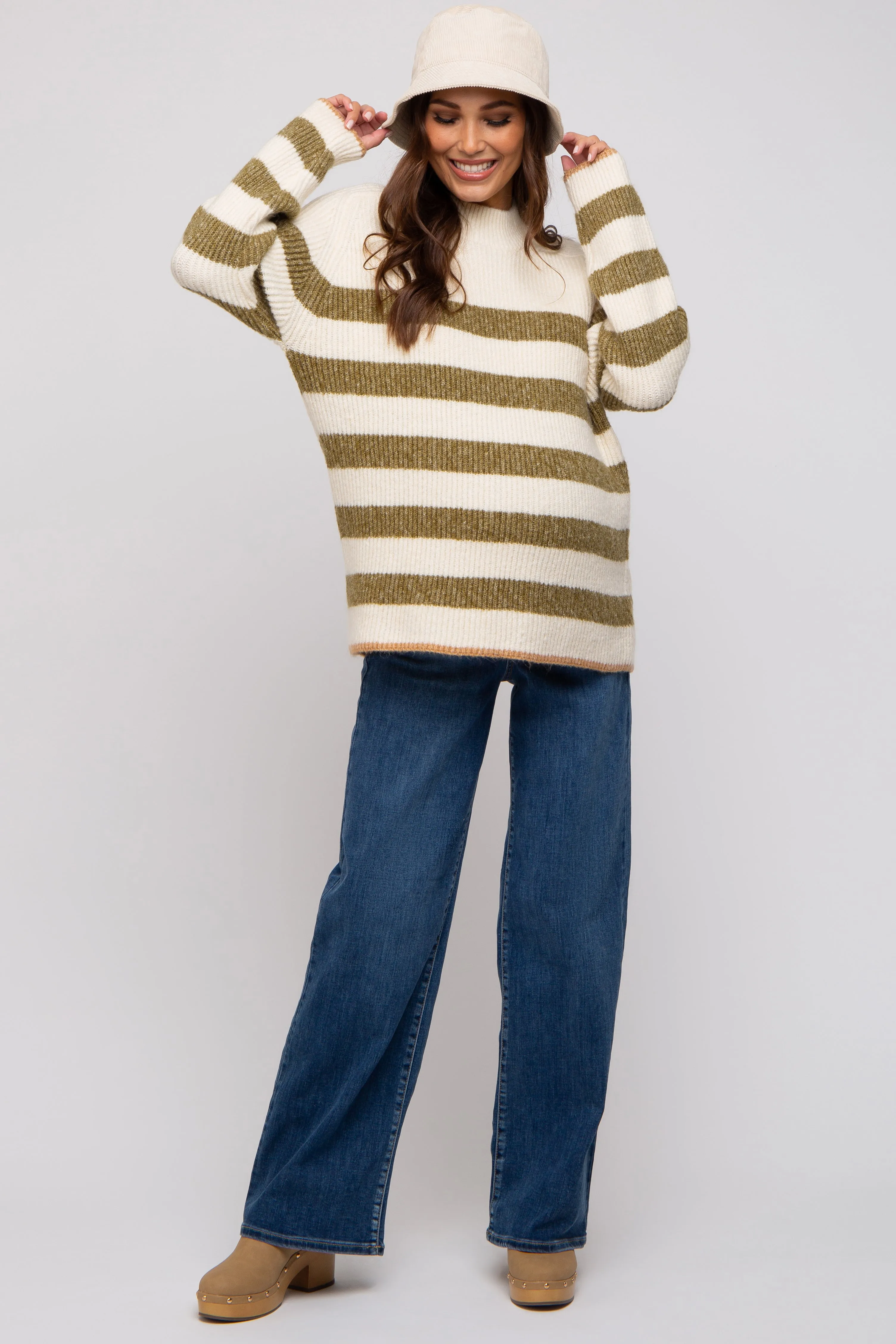 Olive Striped Color Block Mock Neck Maternity Sweater sold by Pinkblush product image thumbnail 5