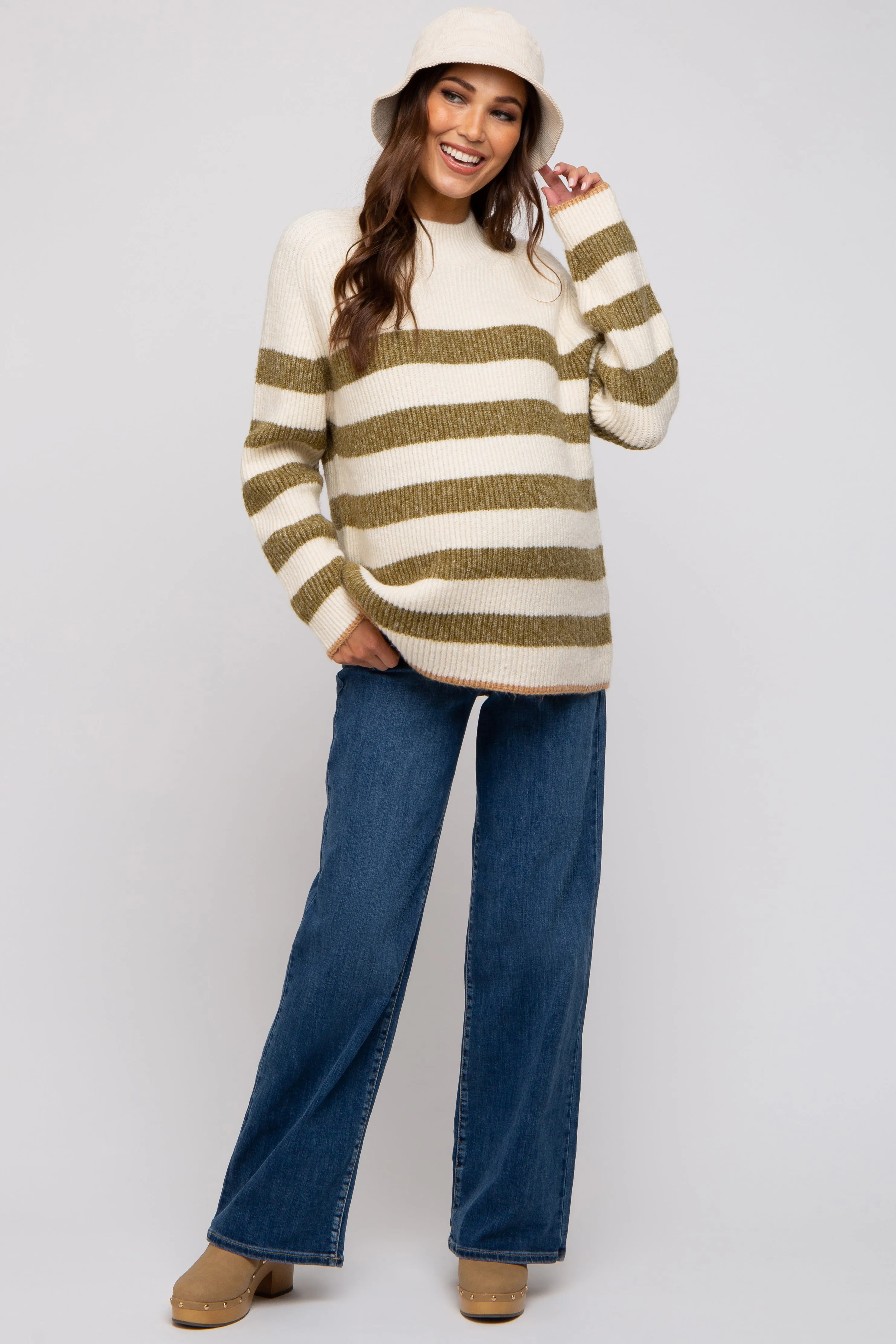 Olive Striped Color Block Mock Neck Maternity Sweater sold by Pinkblush product image thumbnail 2