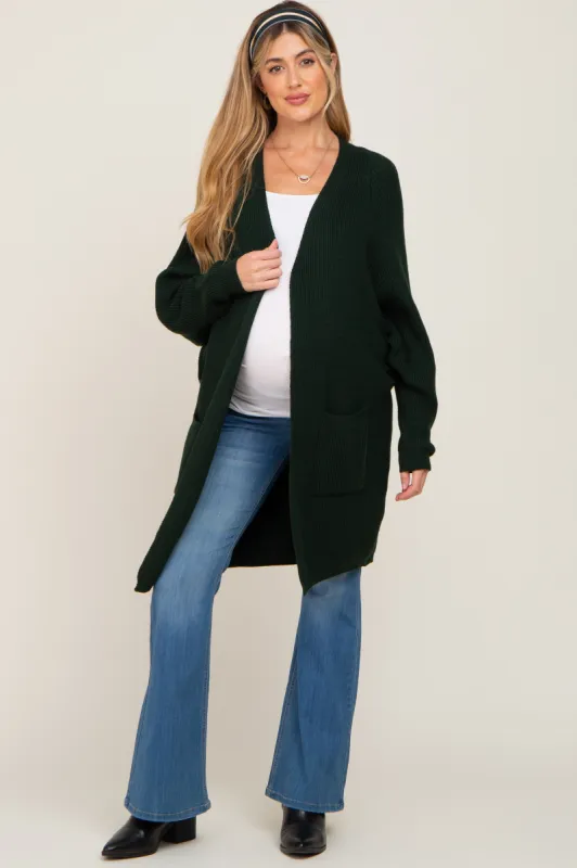 Forest Green Pocketed Knit Maternity Cardigan sold by Pinkblush