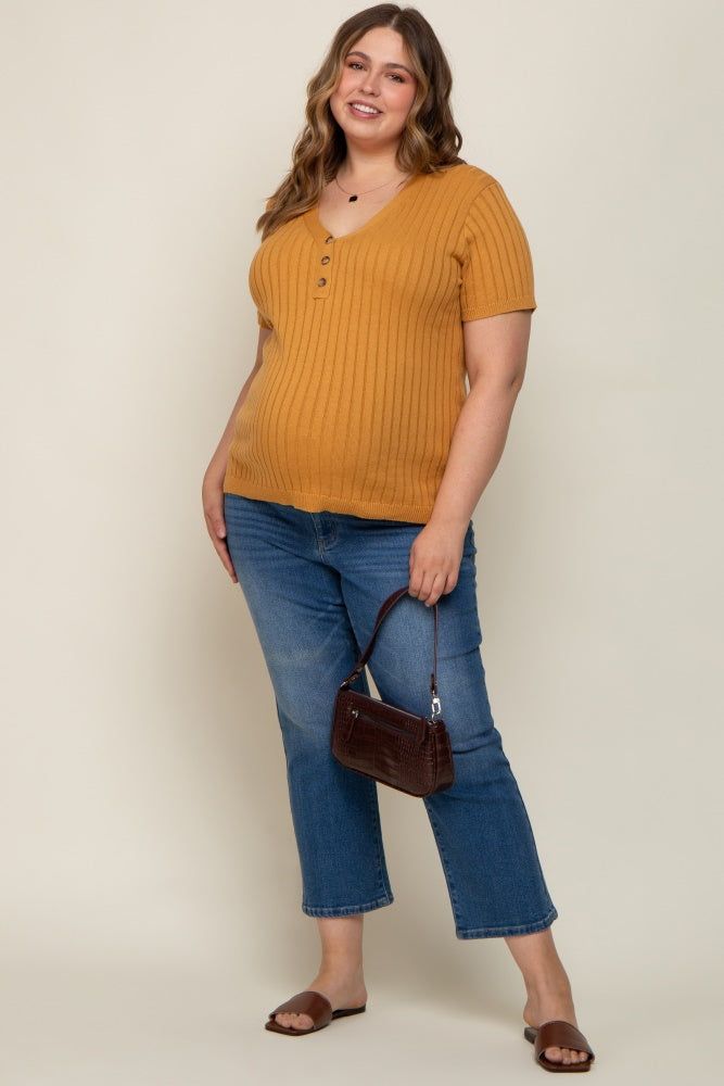Camel Ribbed Knit Button Plus Maternity Top sold by Pinkblush product image thumbnail 5